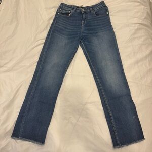 Maje Blue Raw Hem Straight Leg Jeans Size 36 US 4-6 High Rise Distressed Denim